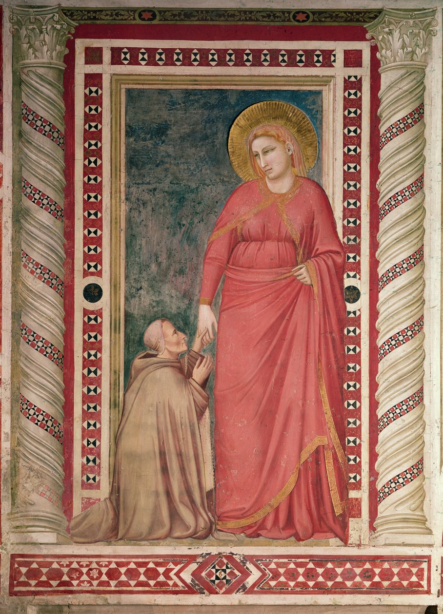 Piispa Pontano polvistumassa Pyhän Maria Magdaleenan edessä, Magdalena-kappeli, n. 1320 tekijältä Giotto di Bondone