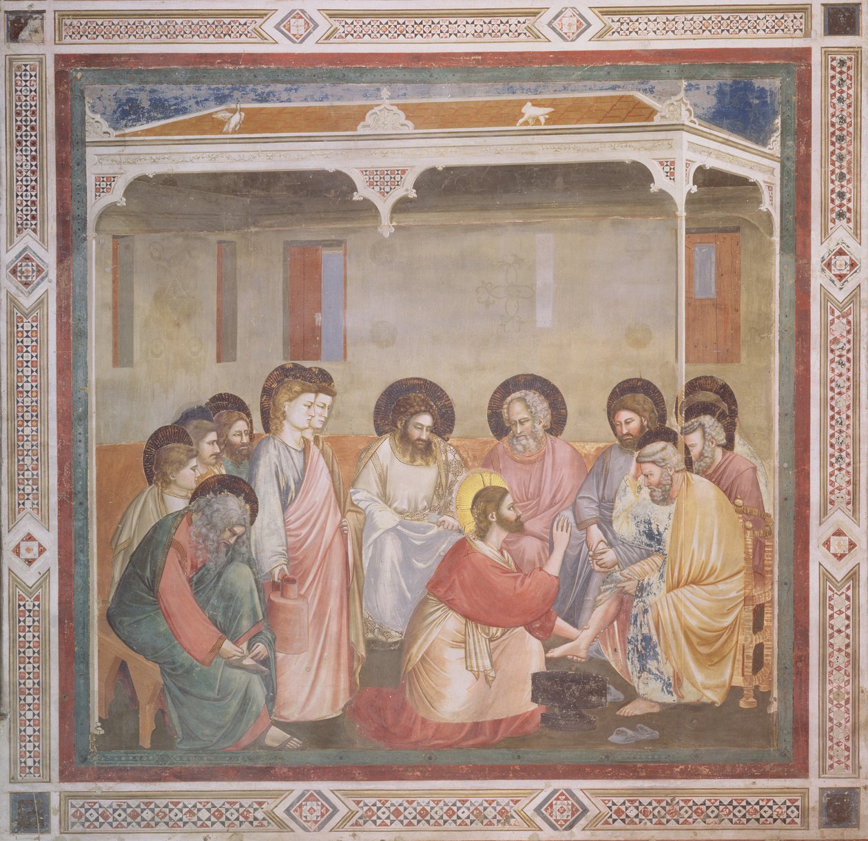 Kristus pesee opetuslasten jalkoja, n. 1305 (esipalautus) (katso myös 192698) tekijältä Giotto di Bondone