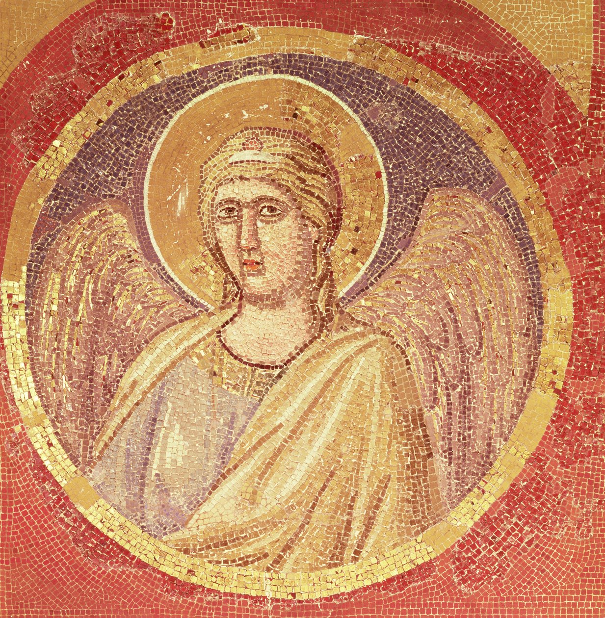 Yksityiskohta enkelistä Navicellasta, kirkon laivasta, n. 1300 (mosaiikki) tekijältä Giotto di Bondone