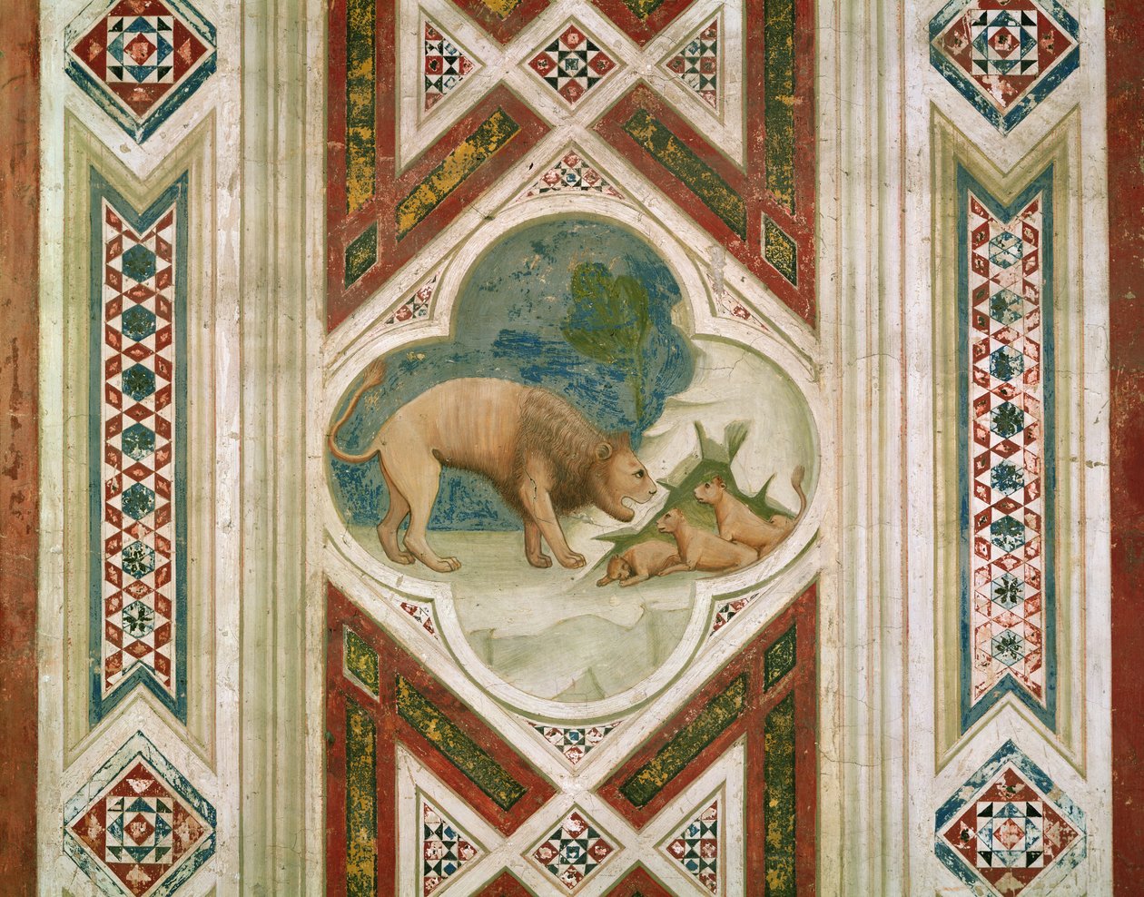 Leijona pentuineen, n. 1305 tekijältä Giotto di Bondone