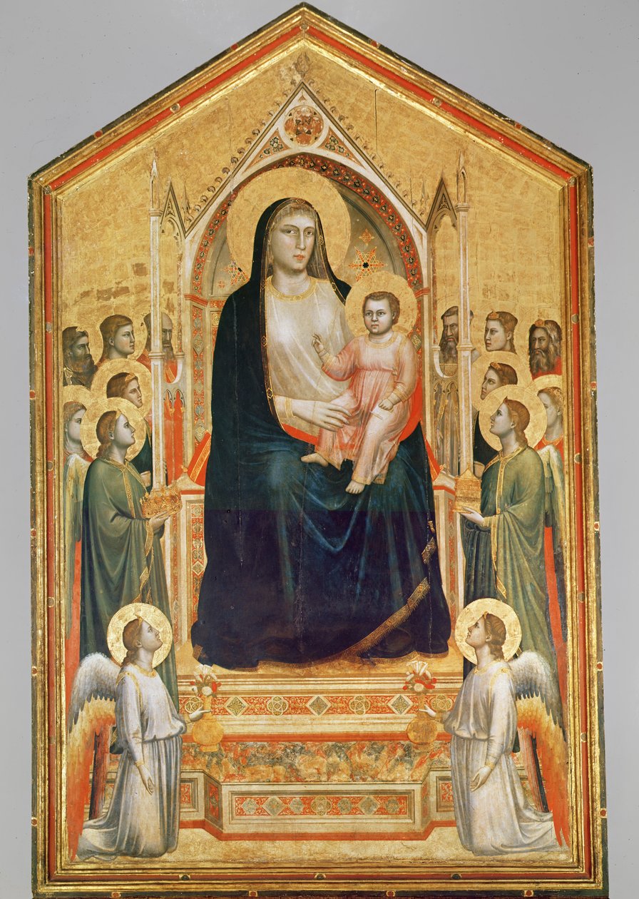 Madonna and Child Enthroned, 1380 (PR-restauraatio) (tempera paneelissa) (katso myös 63334) tekijältä Giotto di Bondone