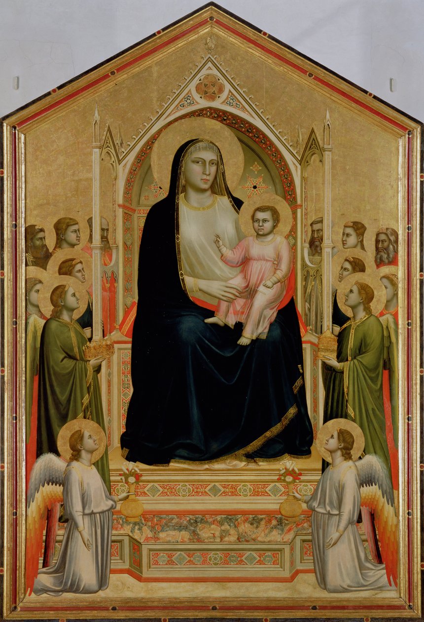 Madonna and Child Enthroned, n. 1300-10 (tempera paneelissa) (POST-restoraatio) (katso myös 50342) tekijältä Giotto di Bondone