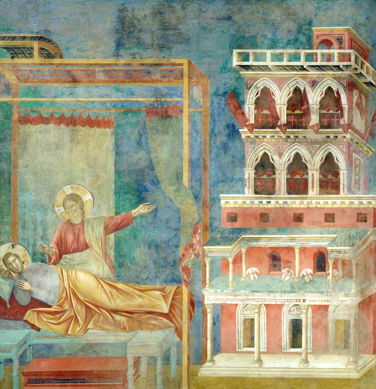 St. Francis Dreams of the Palace täynnä aseita, 1297-99 tekijältä Giotto di Bondone