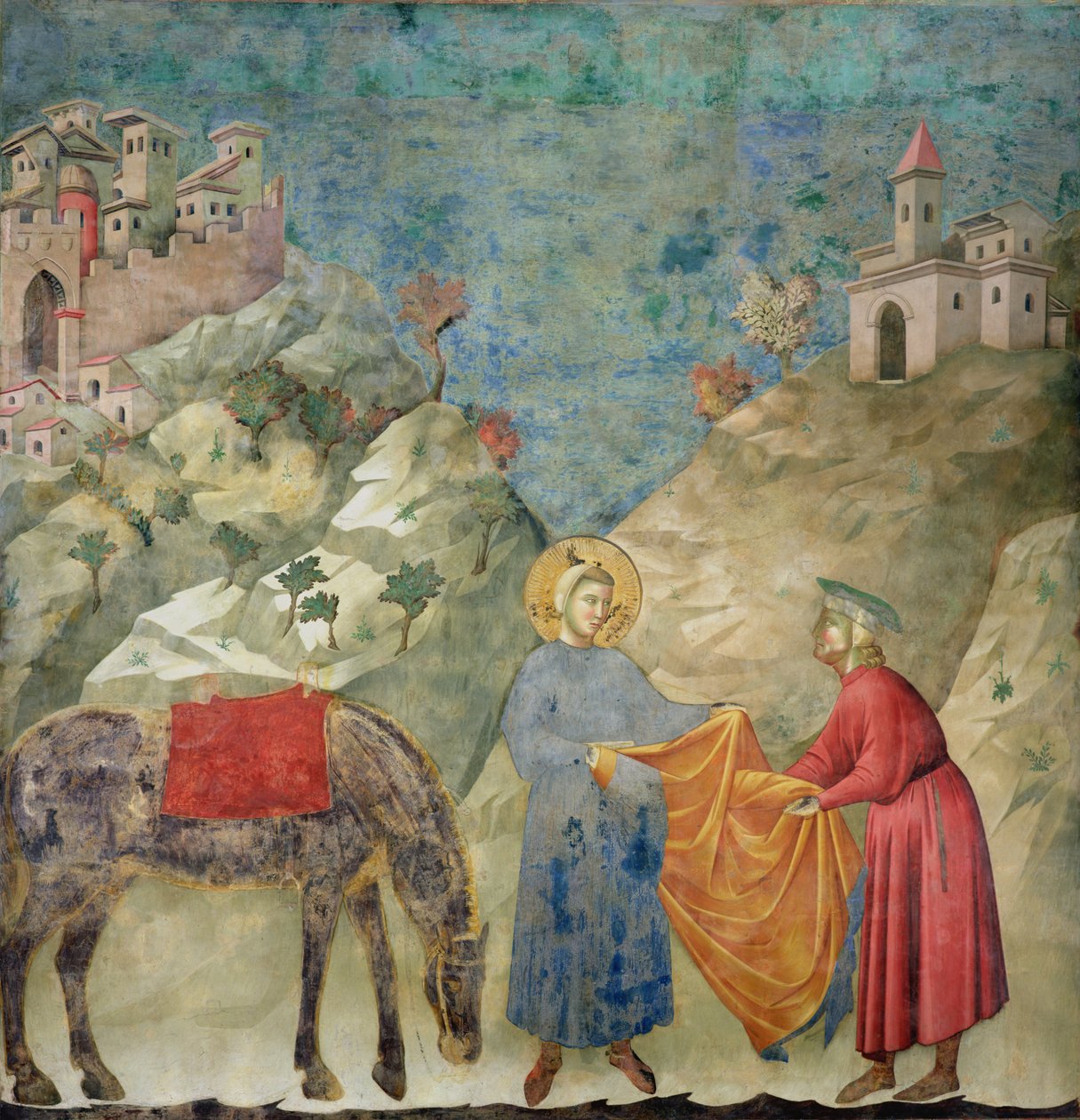 Pyhä Fransiskus antaa takkinsa muukalaiselle, 1296-97. tekijältä Giotto di Bondone