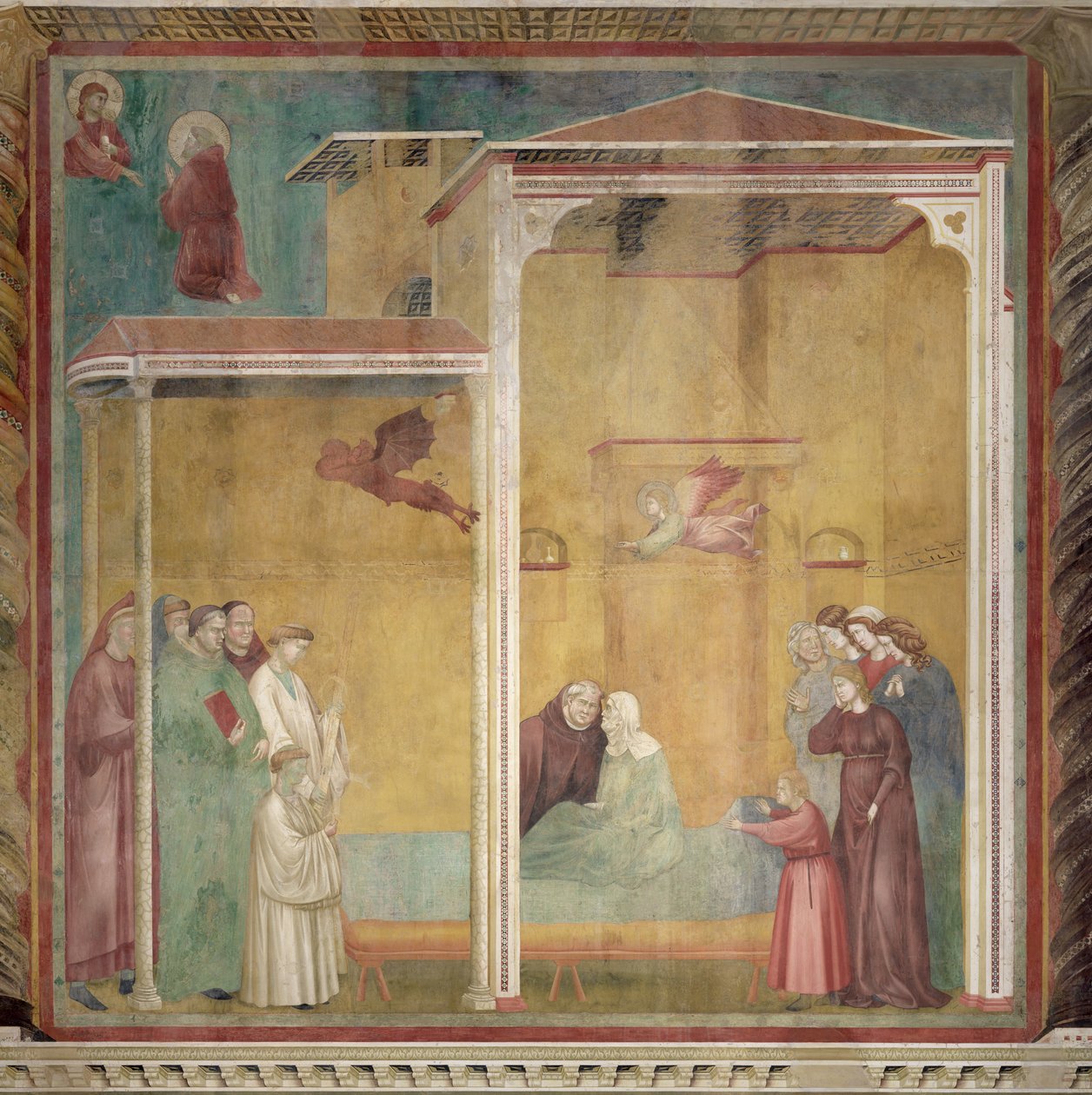Pyhä Franciscus elvyttää sovittamattoman naisen helpottaakseen hänen tunnustamistaan, 1297-1299 tekijältä Giotto di Bondone