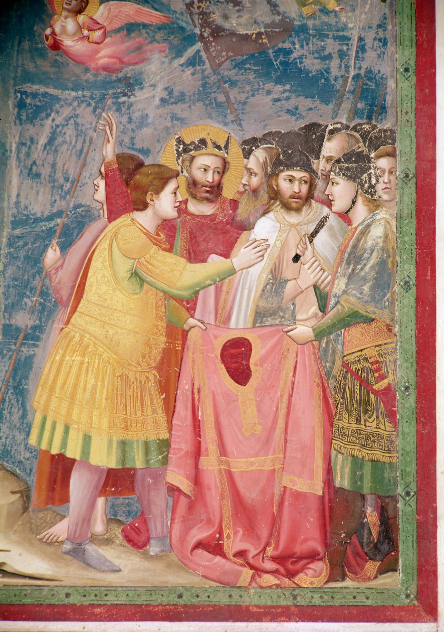 Ristiinnaulitseminen, yksityiskohta sotilaista, joilla on Kristuksen tunika, n. 1303-05 tekijältä Giotto di Bondone