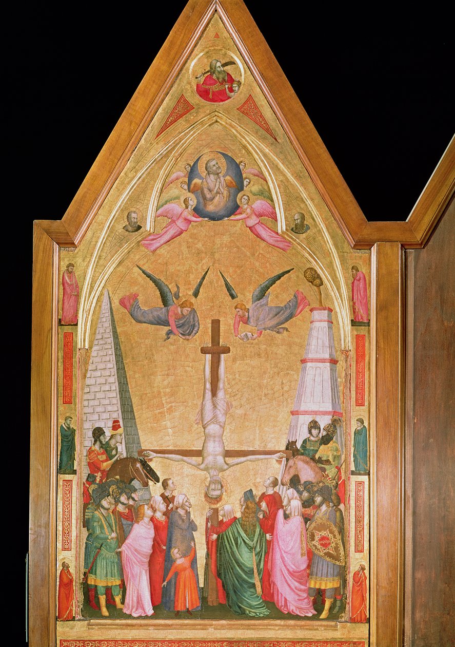 Pyhän Pietarin ristiinnaulitseminen, Stefaneschin triptyykin vasen taulu, noin 1320 (tempera paneelille). tekijältä Giotto di Bondone
