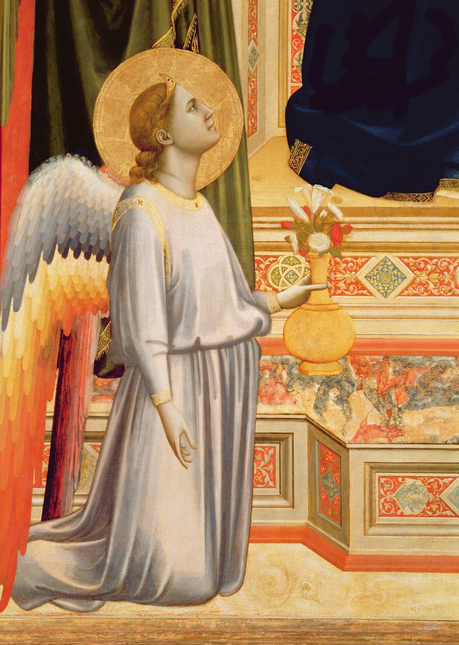 Madonna di Ognissanti Yksityiskohta polvistuvasta enkelistä kukkamaljakon kanssa, noin 1310 ks. myös 63334. tekijältä Giotto di Bondone