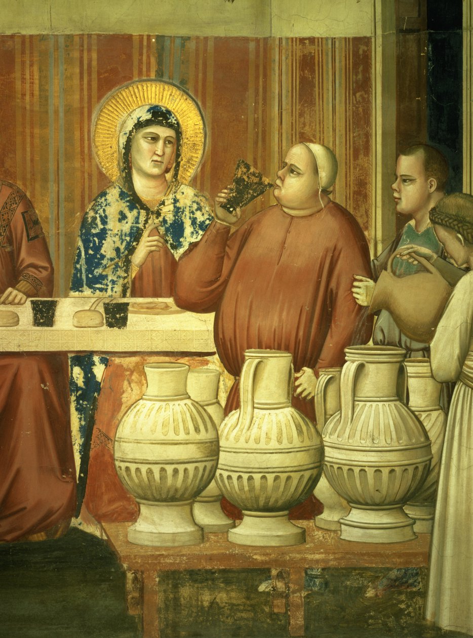 Avioliitto Kaanassa, yksityiskohta viininmaistajista, n.1305 fresko yksityiskohta kuvasta 102736. tekijältä Giotto di Bondone