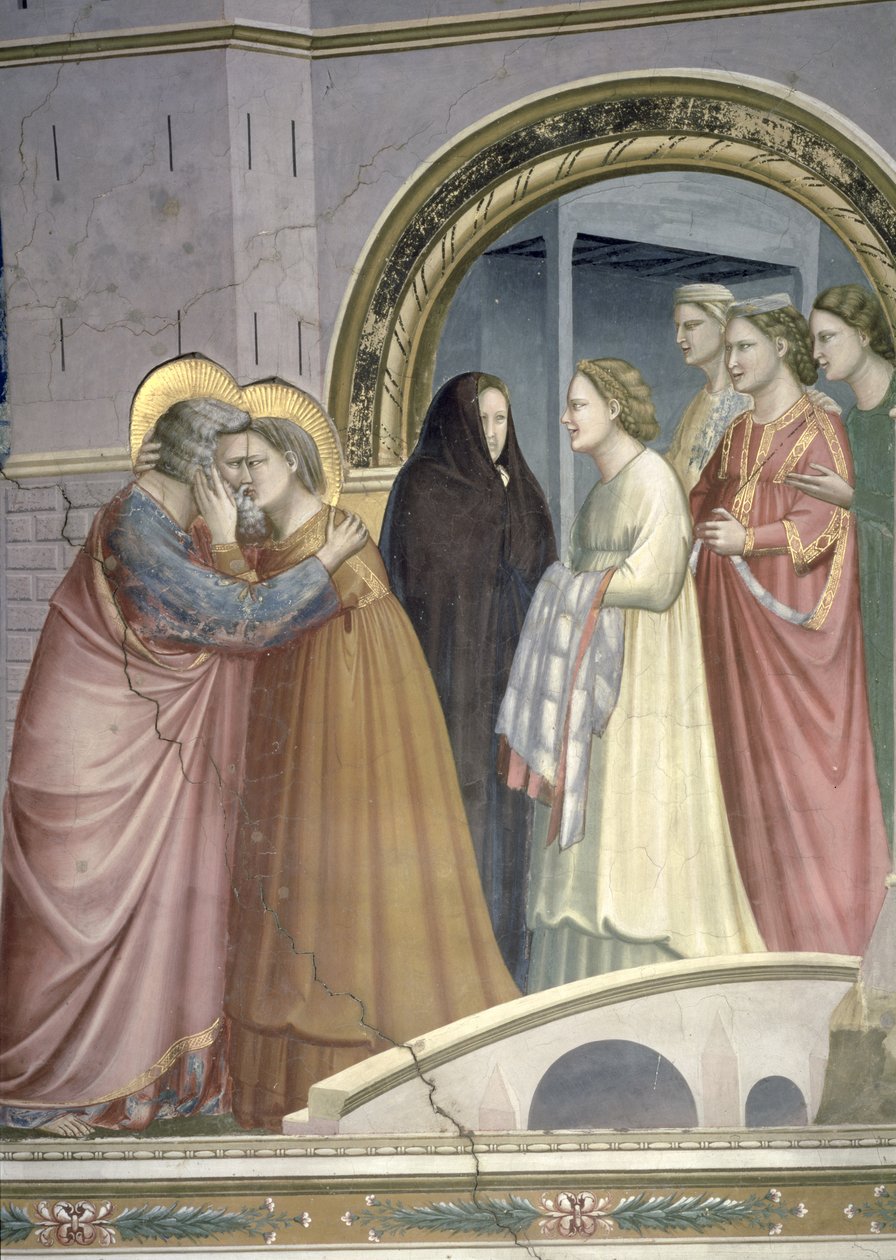 Kohtaaminen Kultaisella portilla, yksityiskohta Joakimia ja Pyhää Annaa syleilemässä, n.1305, fresko yksityiskohta 65216:sta tekijältä Giotto di Bondone