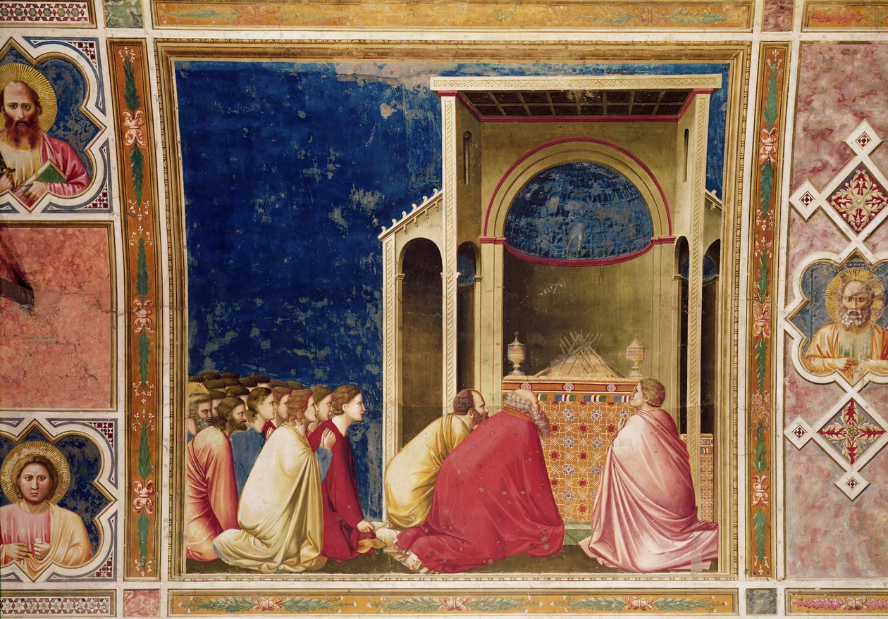 Neitsyen kosijat rukoilemassa sauvojen edessä temppelissä, n. 1303-05 tekijältä Giotto di Bondone