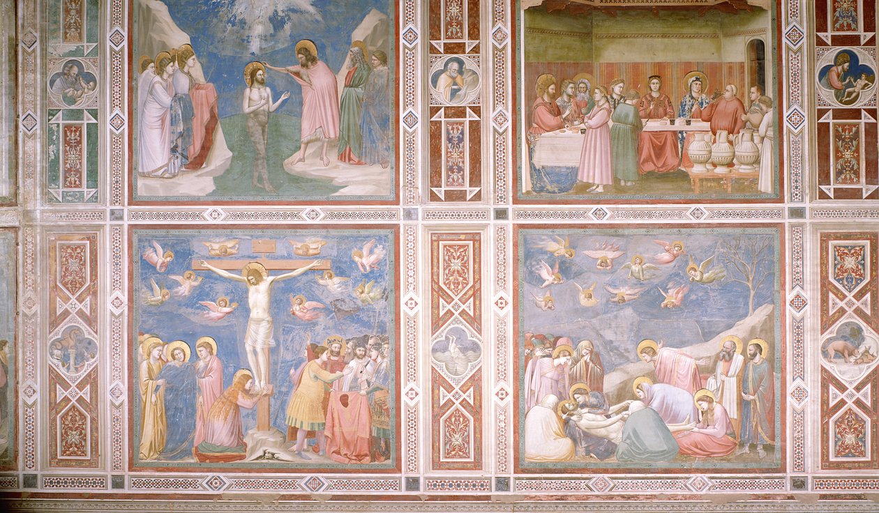 Näkymä pohjoisseinän ala- ja keskirekisteristä, n.1305 (yksityiskohta) tekijältä Giotto di Bondone