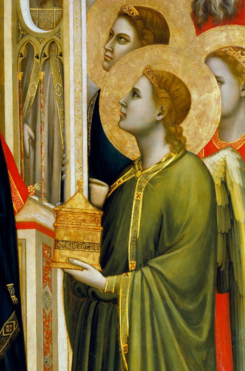 Enkeli uhrilahjan kanssa, Madonna di Ognissantista, noin 1310 (tempera paneelille). tekijältä Giotto (c.1266 1337)