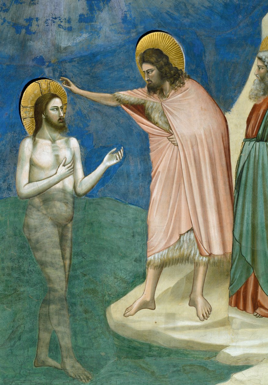 Kristuksen kaste, yksityiskohta elämästä ja Kristuksen kärsimyksestä, Giotto tekijältä Giotto (c.1266 1337)