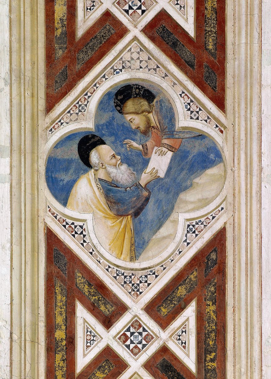 Jumala käskee Hesekieliä syömään kirjakääröä ja raportoimaan sen sisällöstä Israelin kansalle. Yksityiskohta freskoista, Giotto tekijältä Giotto (c.1266 1337)
