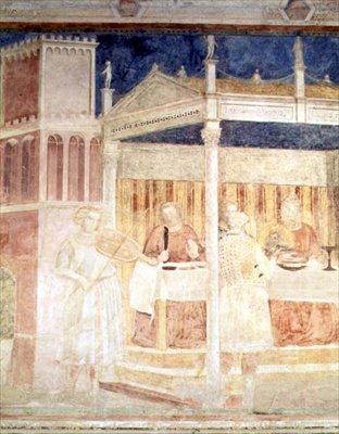 Herodeksen juhlat, viulistin yksityiskohta, Peruzzin kappelista (fresko) (63332:n yksityiskohta) tekijältä Giotto (c.1266 1337)