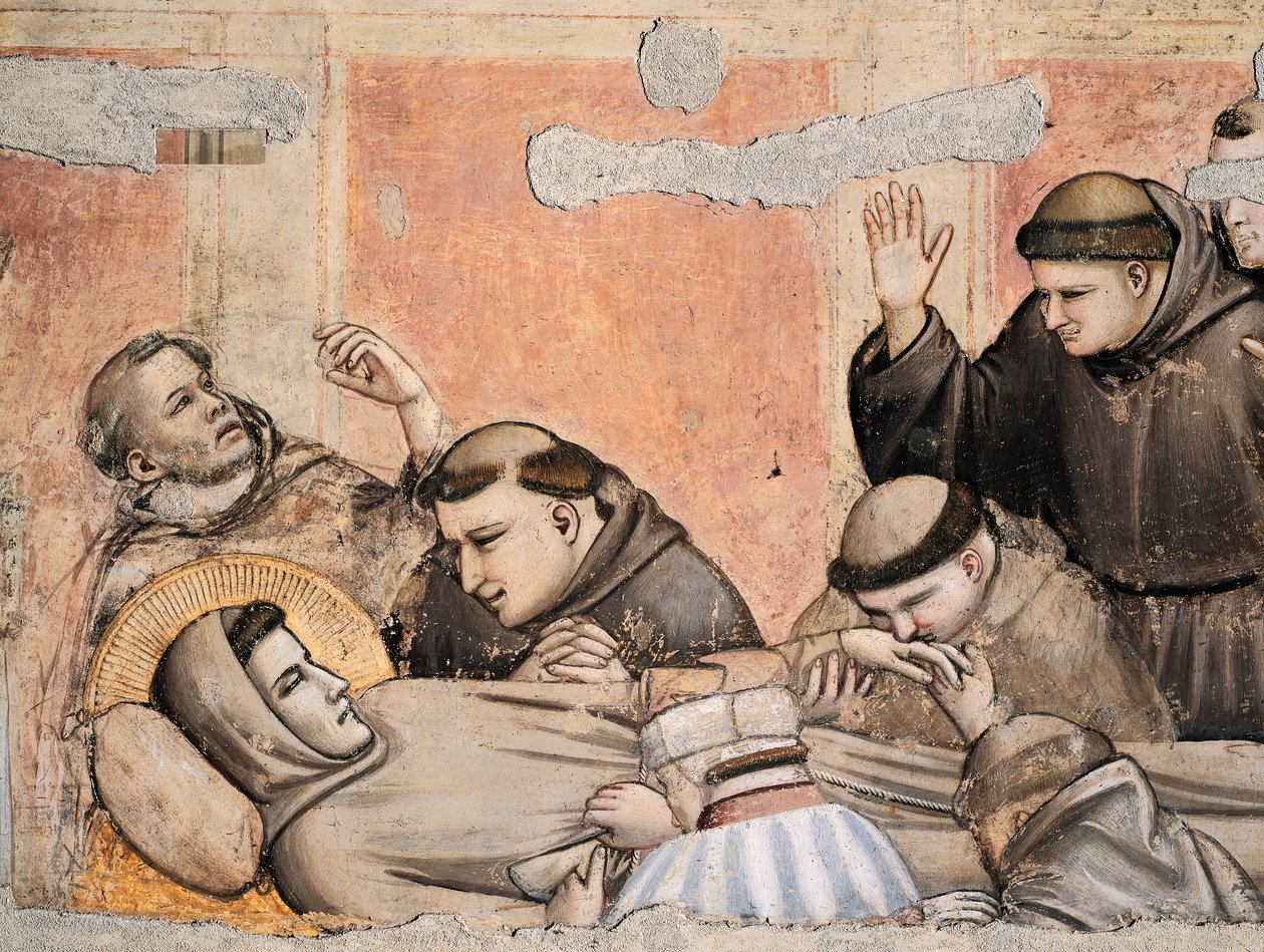 Italia, Firenze, Pyhän Ristin basilika, Bardi-kappeli, Giotto (1267-1337) Pyhän Franciscuksen kuolema, fresko, yksityiskohta tekijältä Giotto (c.1266 1337)
