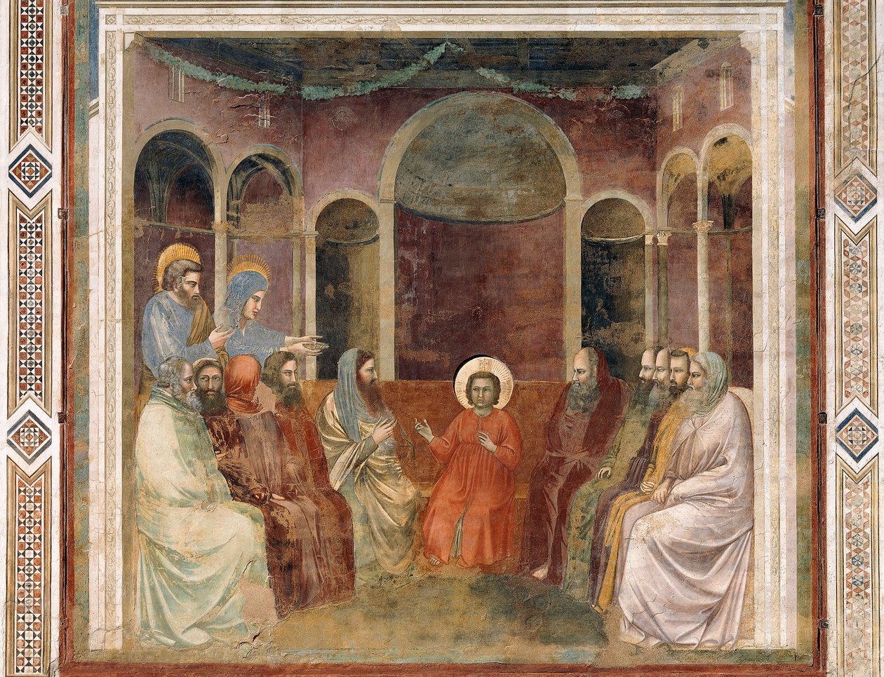 Jeesus temppelissä lääkäreiden keskuudessa, yksityiskohta Kristuksen elämästä ja kärsimyksestä, Giotto tekijältä Giotto (c.1266 1337)