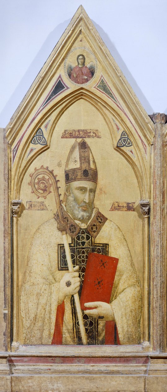 Pyhä Nikolaus Barilainen, yksityiskohta Badia Polyptychistä, noin 1300, kirjoittanut Giotto (1267-1337), tempera paneelissa, 91x334 cm tekijältä Giotto (c.1266 1337)