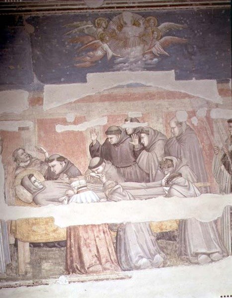 Pyhän Franciscuksen kuolema, yksityiskohta bieristä, Bardi-kappelista (fresko) (katso myös 63380, 63329, 99676) tekijältä Giotto (c.1266 1337)