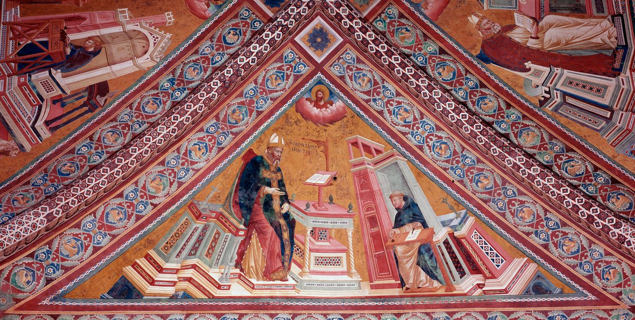 Kirkon tohtorit: Pyhä Augustinus Hippo (fresko tekijältä Giotto (c.1266 1337)