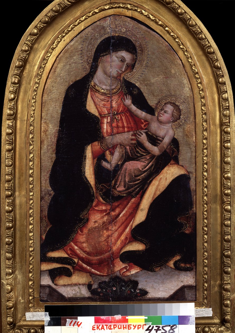 ""Neitsyt ja lapsi"" (Neitsyt ja lapsi). Giotto di Bondonen (1267-1337) maalaus. Penkkapuun päällä. National Museum of Fine Arts, Jekaterinburg (tai Jekaterinburg). Venäjä tekijältä Giotto (c.1266 1337)