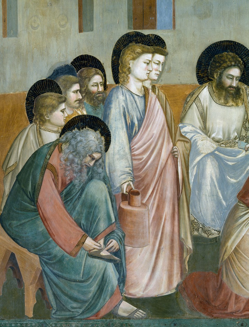 Jalkojen pesu, Yksityiskohta Kristuksen elämästä ja kärsimyksestä, Giotto tekijältä Giotto (c.1266 1337)