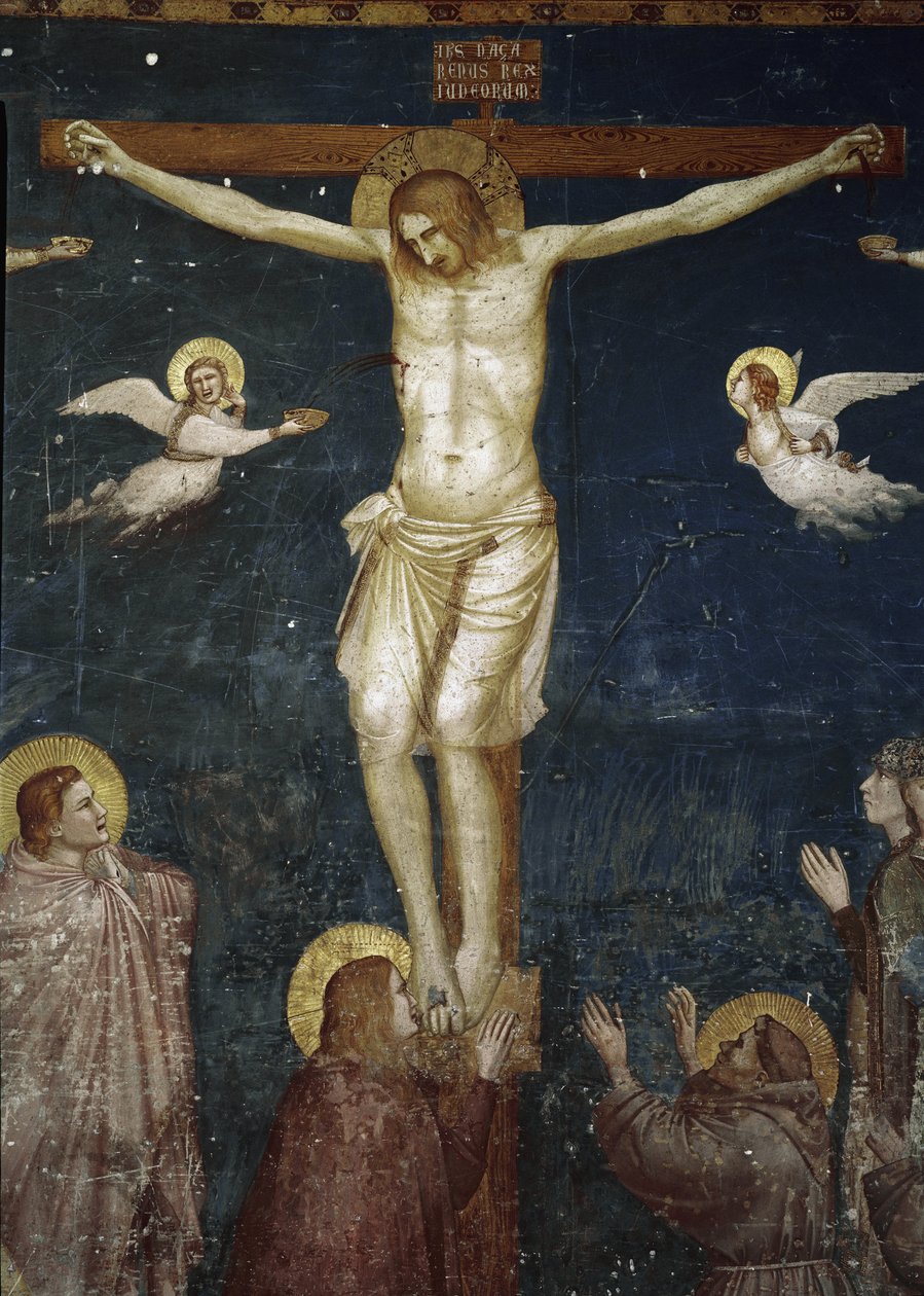 Kristus ristiinnaulitsee, yksityiskohta ristiinnaulitsemisesta viiden fransiskaanin kanssa - Fresco tekijältä Giotto (c.1266 1337)
