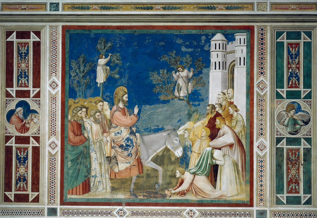 Jeesuksen tulo Jerusalemiin, Yksityiskohta Kristuksen elämästä ja kärsimyksestä, Giotto tekijältä Giotto (c.1266 1337)
