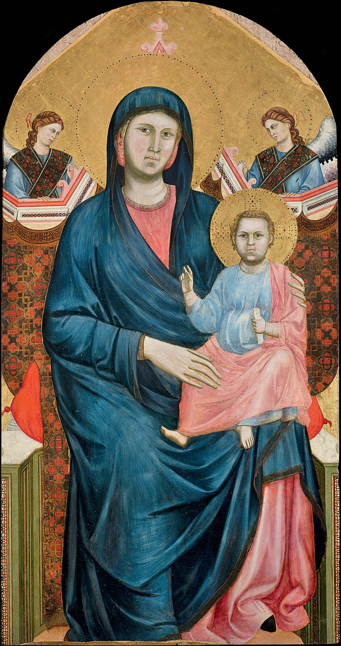 Giotto di Bondonen (1266-1377) Madonna ja lapsi istuu kahden enkelin kanssa. Tempera paneelissa, c. 1288, Santo Stefanon hiippakunnan museo Firenzessä tekijältä Giotto (c.1266 1337)