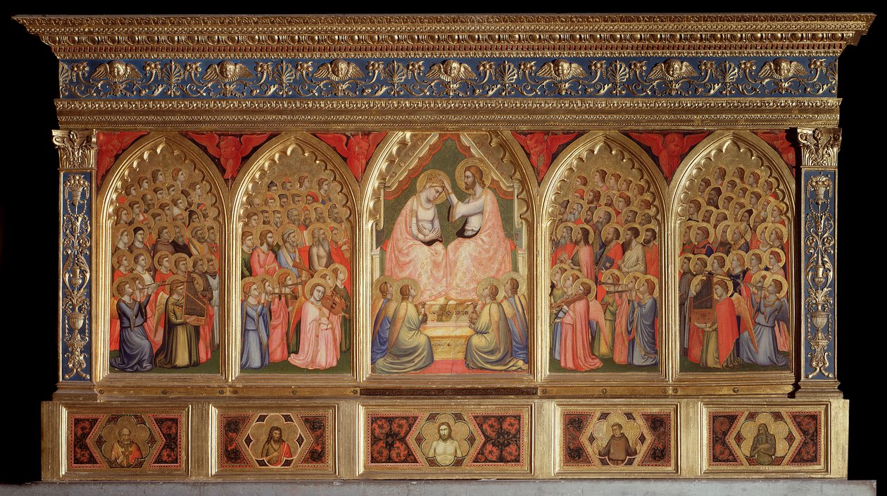Polyptyykki Baroncelli: Neitsyen kruunaus (Tempera puulla tekijältä Giotto (c.1266 1337)