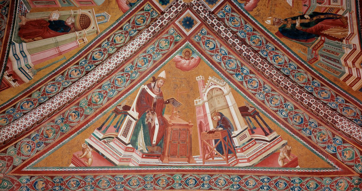 Kirkon tohtorit: paavi Gregorius I Suuri (fresko tekijältä Giotto (c.1266 1337)