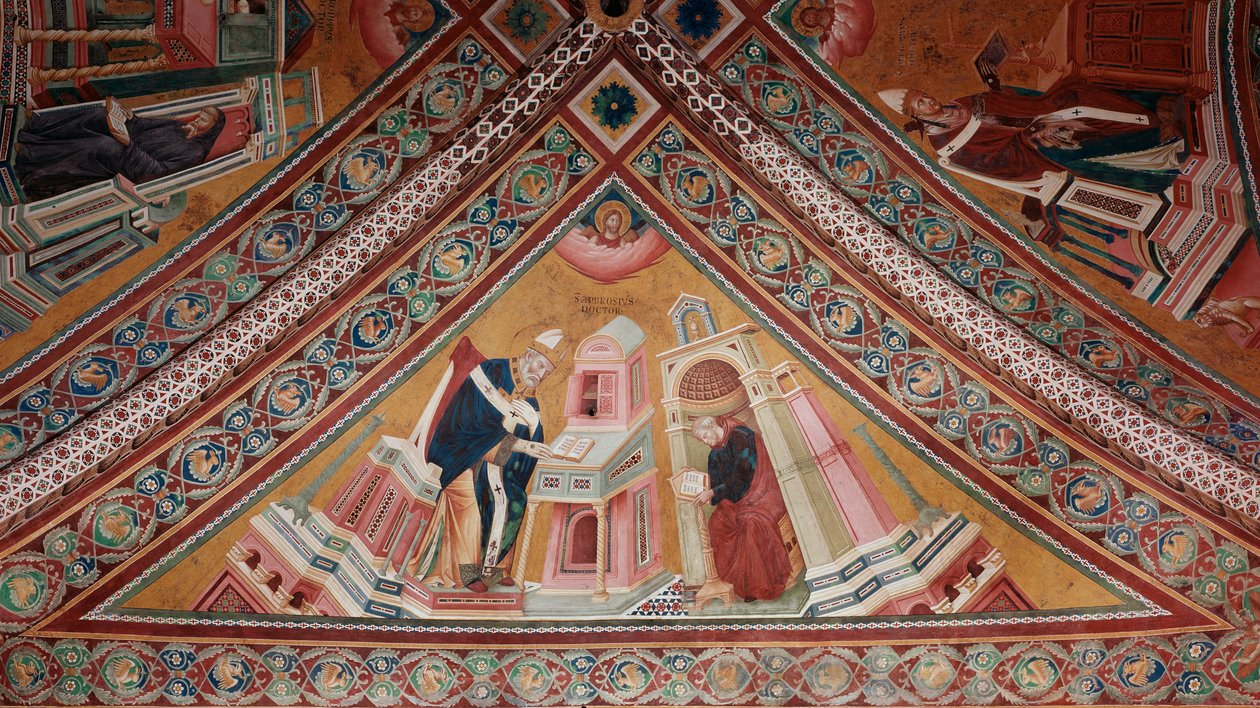 Kirkon tohtorit: Saint Ambrose (fresko tekijältä Giotto (c.1266 1337)