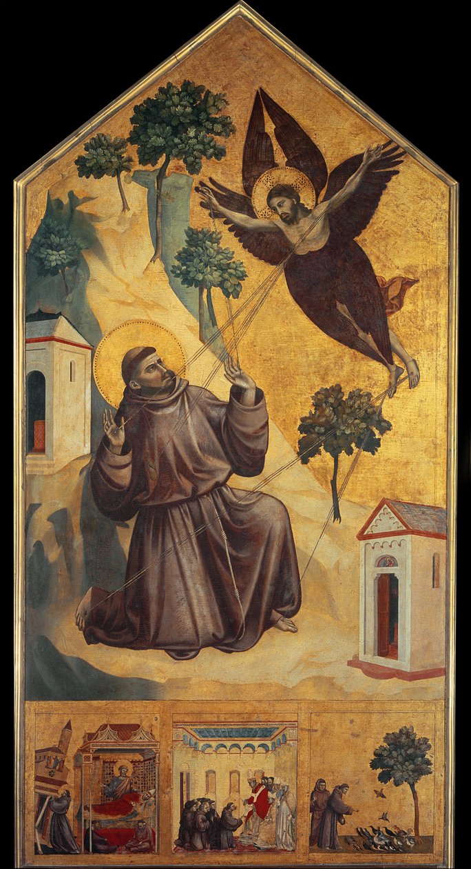 Stigmata St. Francis - Tempera puulla, n. 1295-1300 tekijältä Giotto (c.1266 1337)