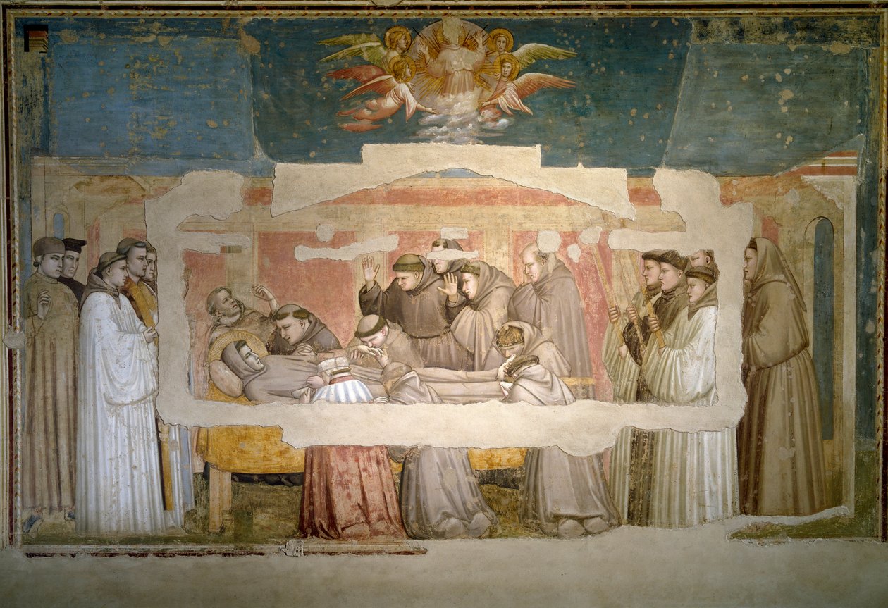 Pyhän Francois Assisilaisen hautajaiset. Stigman vahvistus. Giotto di Bondonen maalaus (1267? 1337) tekijältä Giotto (c.1266 1337)