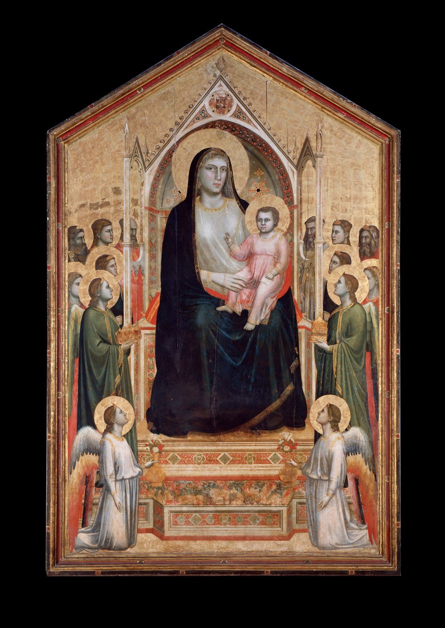 Neitsyt majesteettisuudessa, pyhien ympäröimänä (tempera puulla, n. 1310) tekijältä Giotto (c.1266 1337)