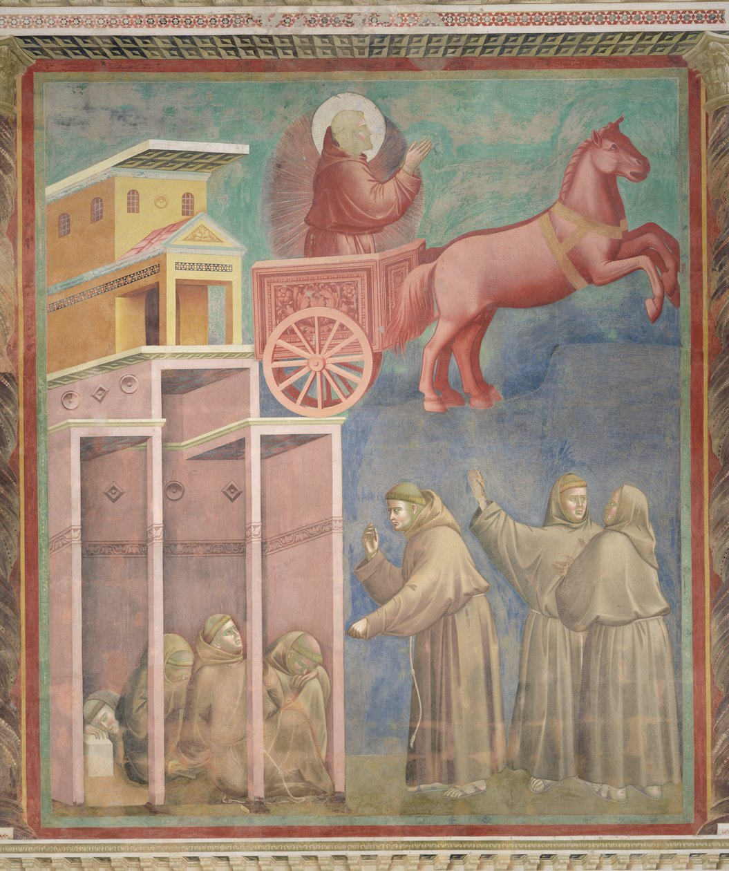 Pyhä Franciscus ilmestyy kumppaneilleen tulivaunuissa, 1296-1297 tekijältä Giotto di Bondone