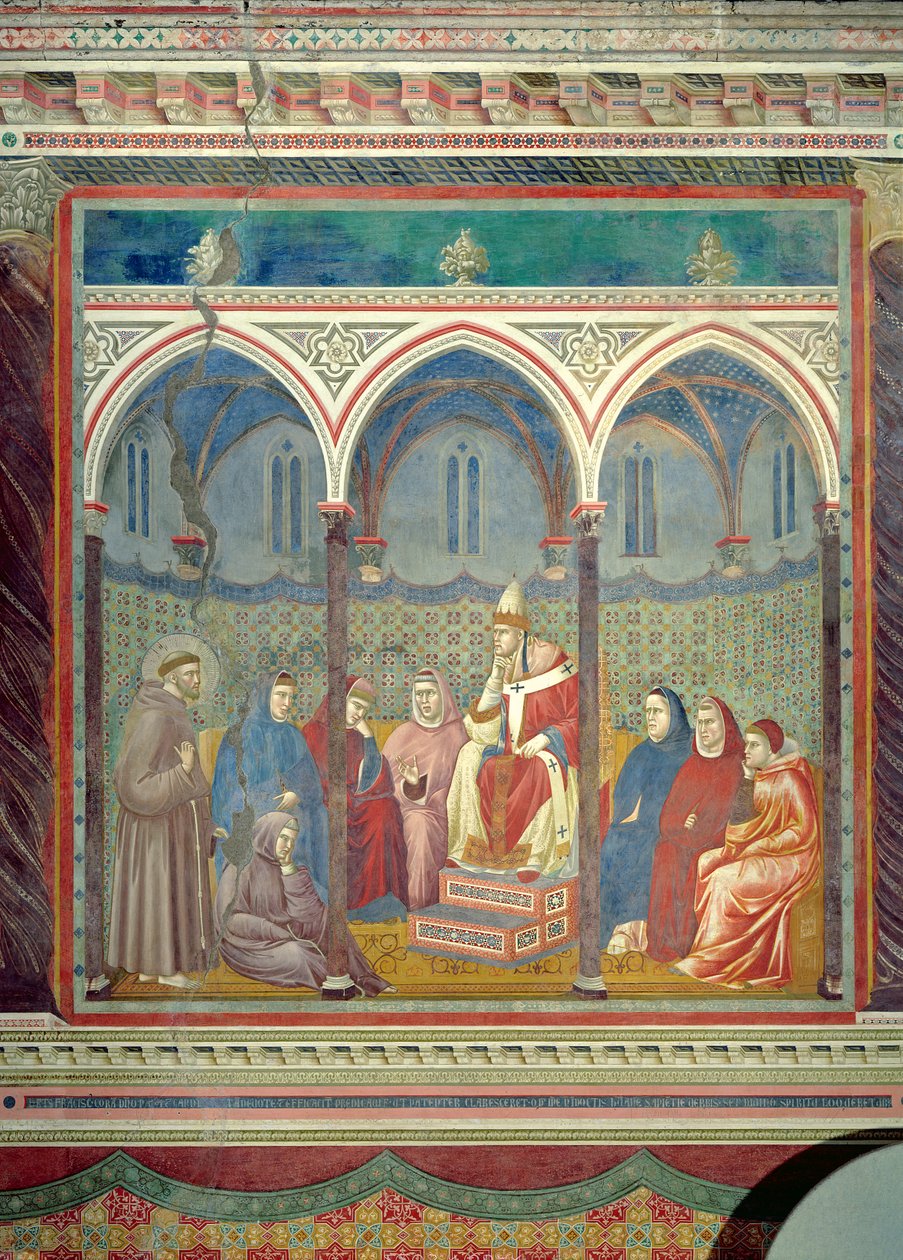 Pyhä Franciscus saarnaa paavi Honorius III:lle, 1297-1299 tekijältä Giotto di Bondone