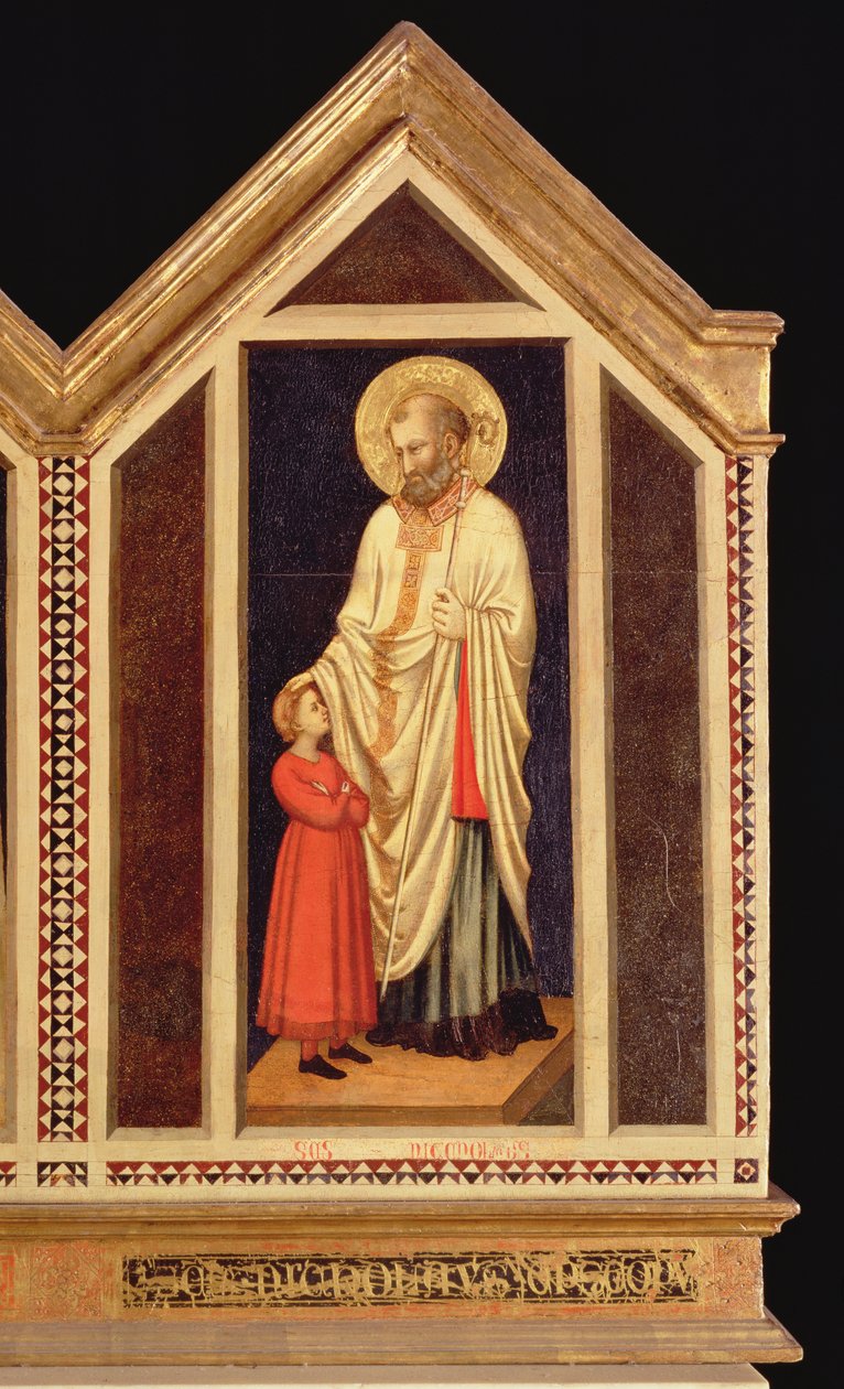 Pyhä Nikolaus, Pyhä Reparata-polyptyykistä oikeanpuoleisen paneelin takaosa, kuva 66558, katso myös 66564-66567. tekijältä Giotto di Bondone