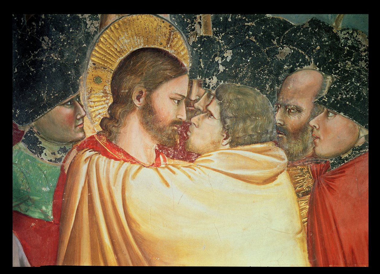 Kristuksen pettäminen, suudelman yksityiskohta, n. 1305 tekijältä Giotto di Bondone