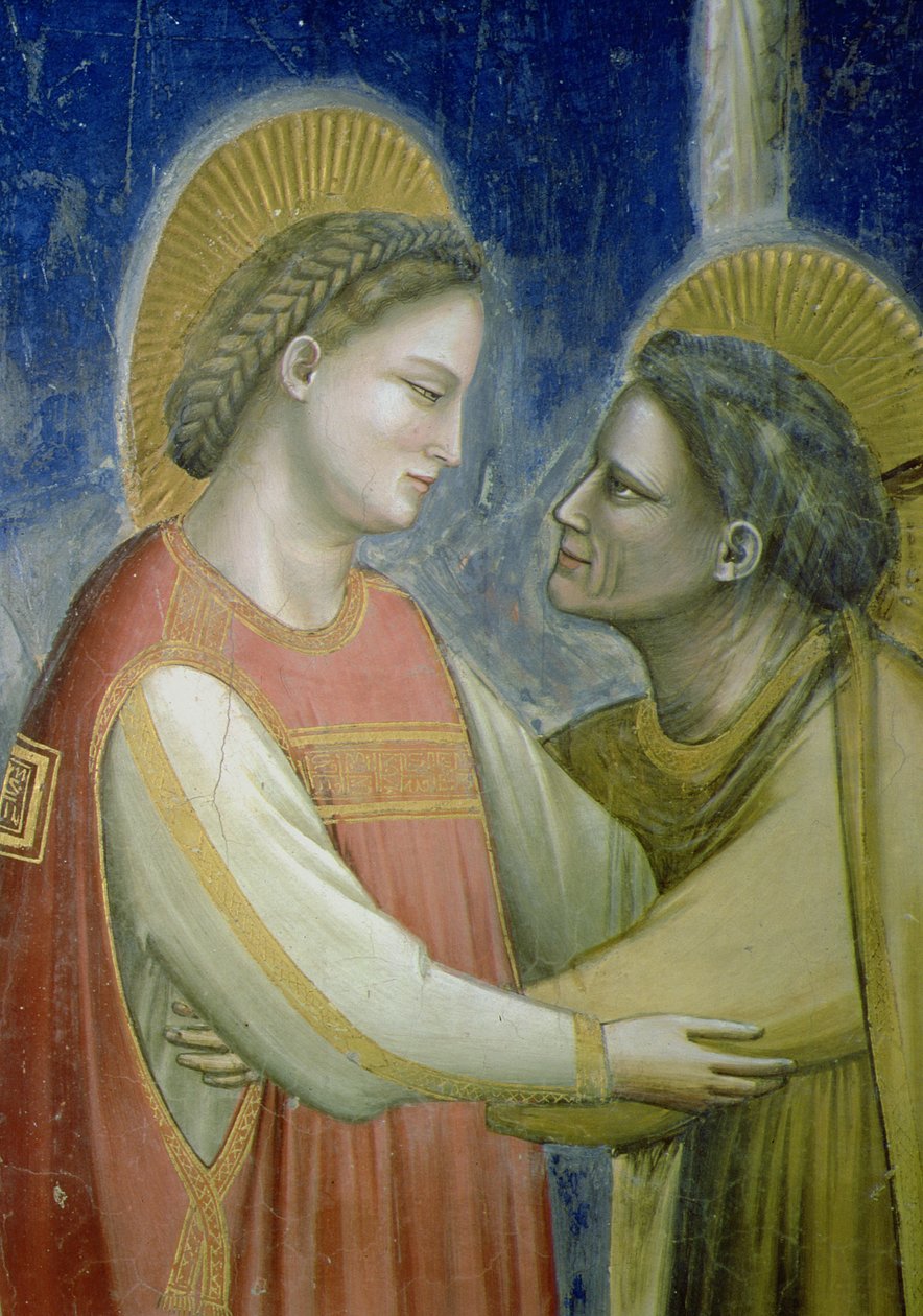 Neitsyt Elisabetia syleilevä Neitsyt, noin 1305, fresko, yksityiskohta 102753:sta tekijältä Giotto di Bondone