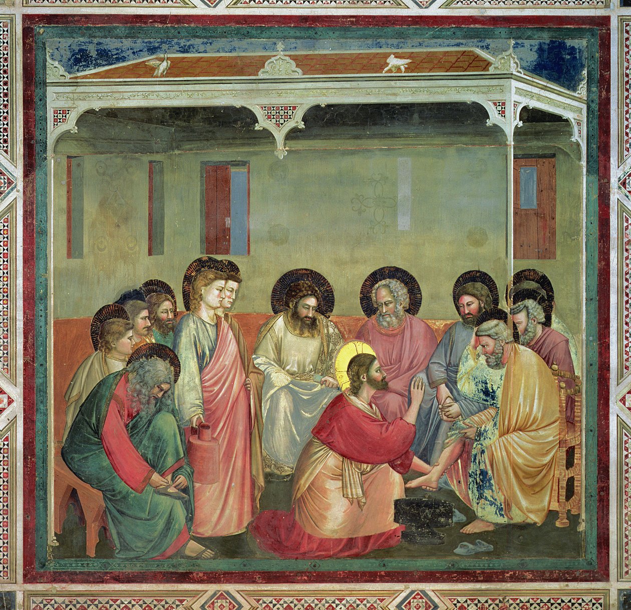 Kristus pesee opetuslasten jalkoja, n. 1305 (palautuksen jälkeen) (katso myös 65194) tekijältä Giotto di Bondone