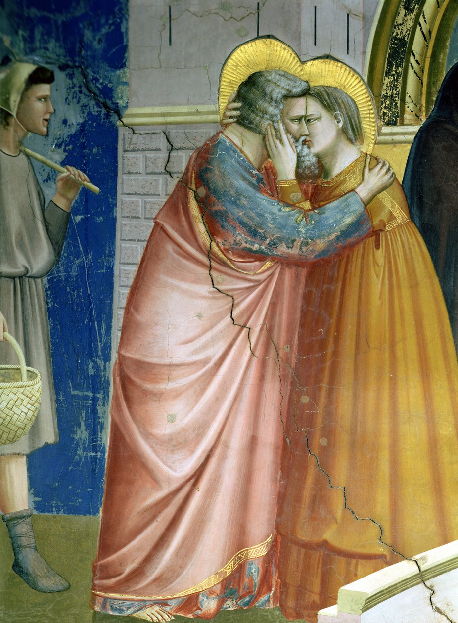 Kokous Kultaisella portilla, yksityiskohta Joachim ja St. Anne halaamassa, n. 1305 (yksityiskohta 65216) tekijältä Giotto di Bondone