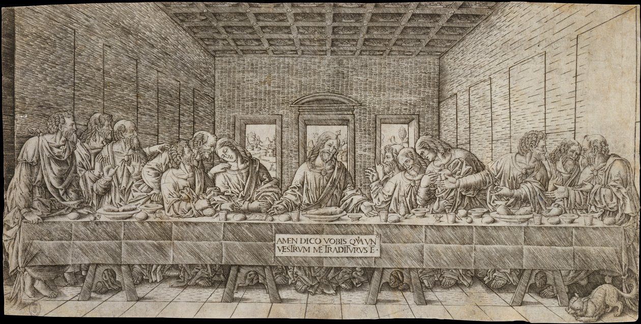 Viimeinen ehtoollinen spanielin kanssa, n. 1500. tekijältä Giovan Pietro Birago