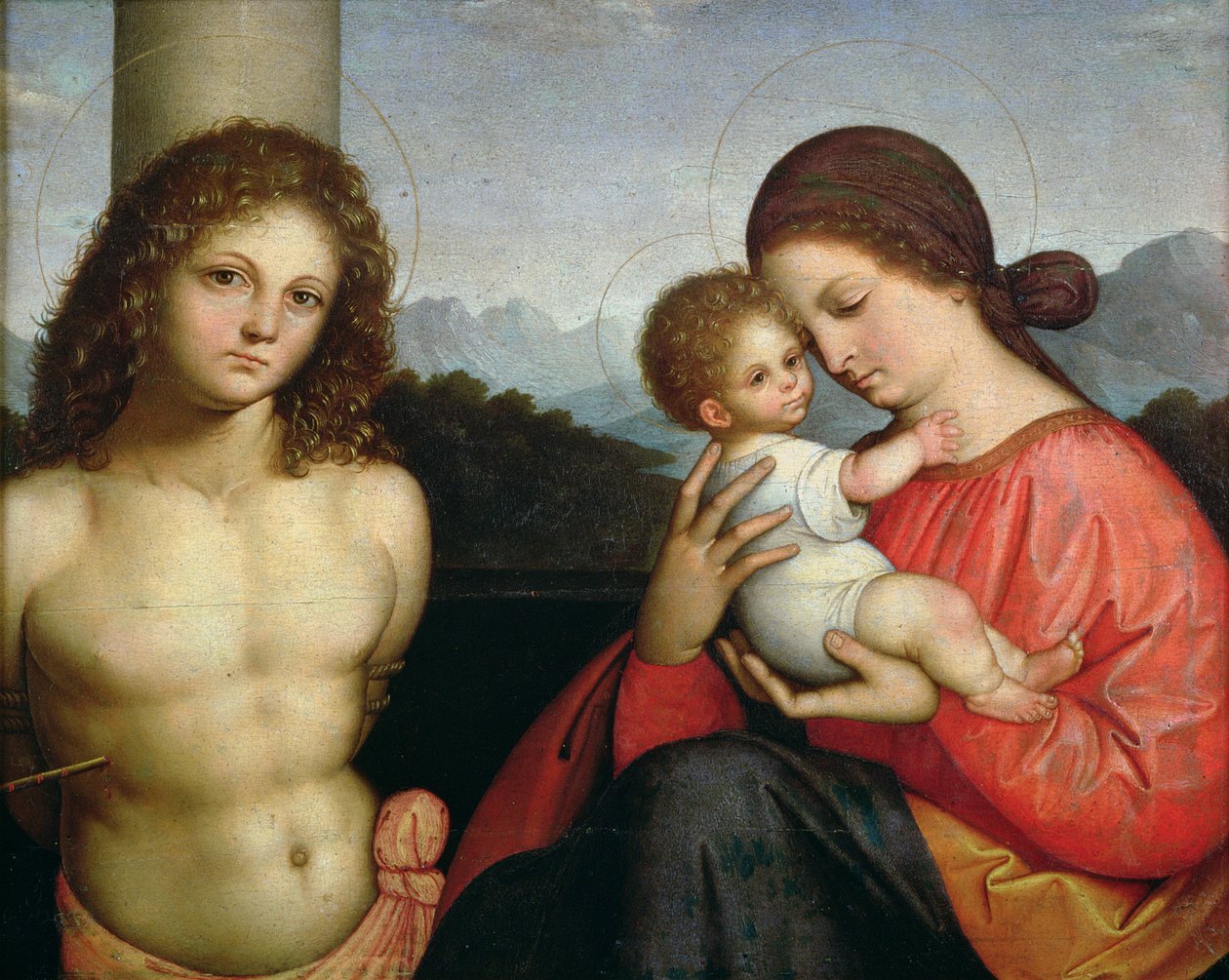 Madonna ja lapsi Pyhän Sebastianin kanssa (paneeli) tekijältä Giovanni Agostino da Lodi