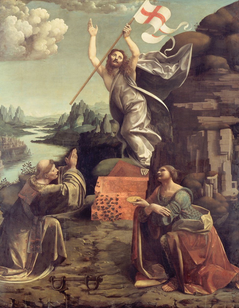 Kristuksen ylösnousemus Pyhän Leonardin Noblacin ja Lucian kanssa tekijältä Giovanni Antonio Boltraffio