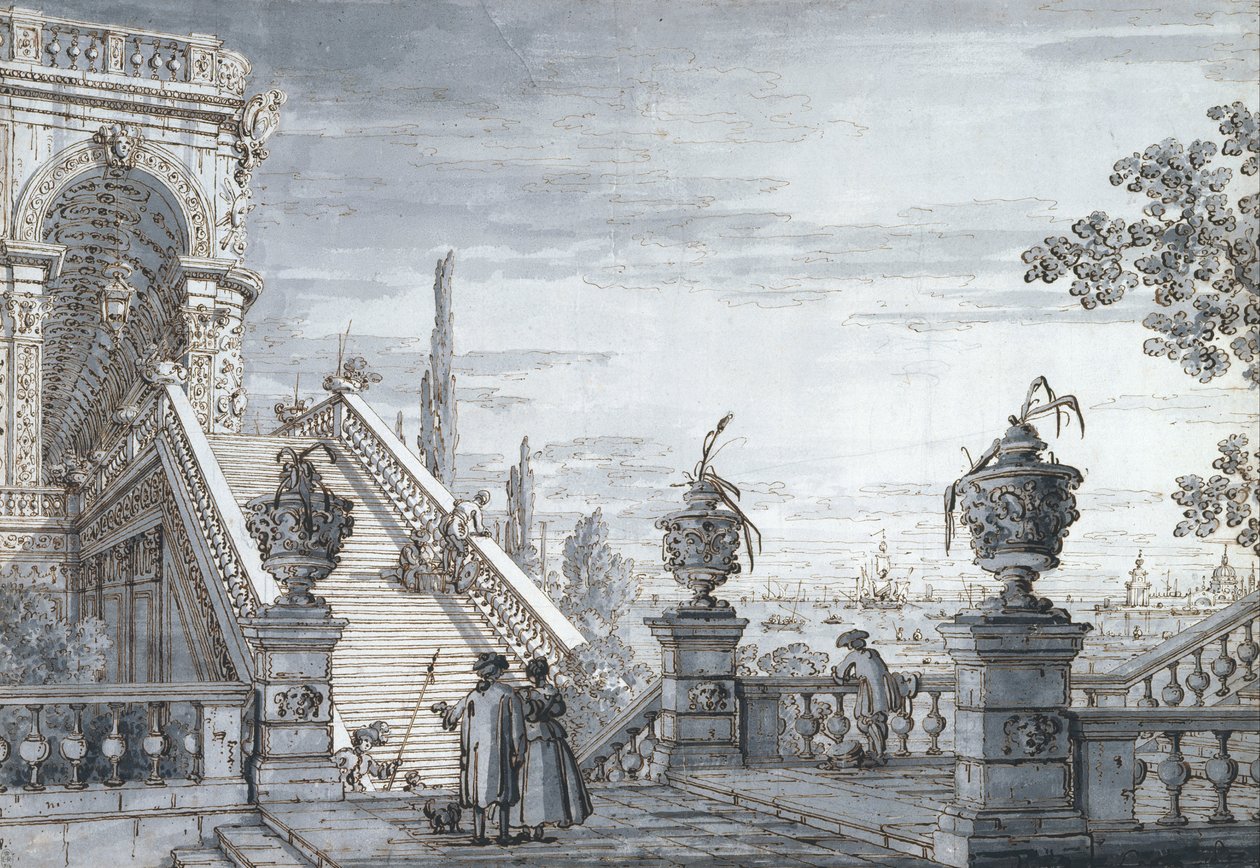 Capriccio, jossa on monumentaalinen portaikko tekijältä Giovanni Antonio Canal