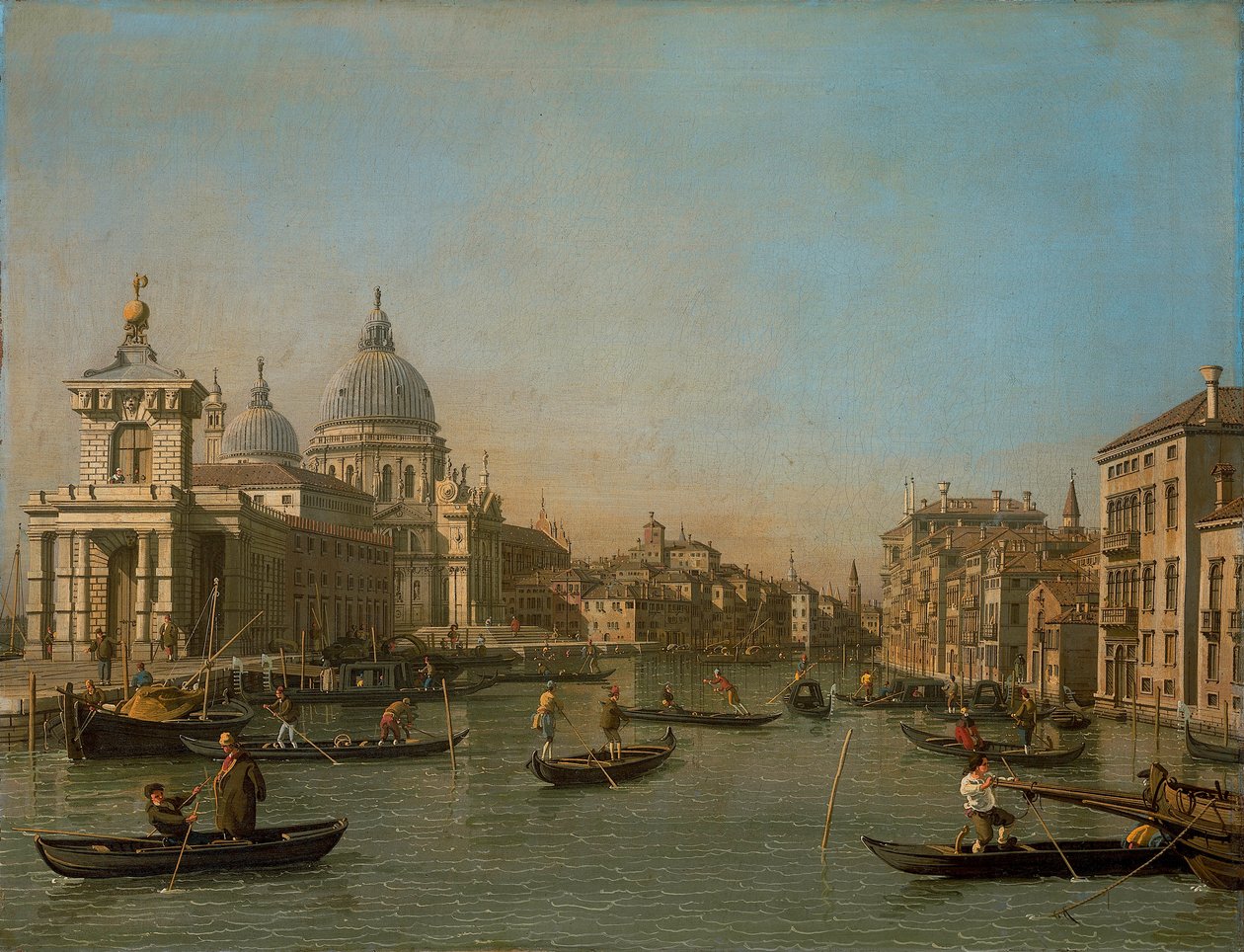 In the vangan van het Canal Grande from de Punta della Dogana en de Santa Maria della Salute tekijältä Giovanni Antonio Canal