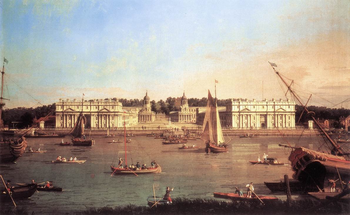 Greenwichin sairaala Thamesin pohjoisrannalta tekijältä Giovanni Antonio Canal