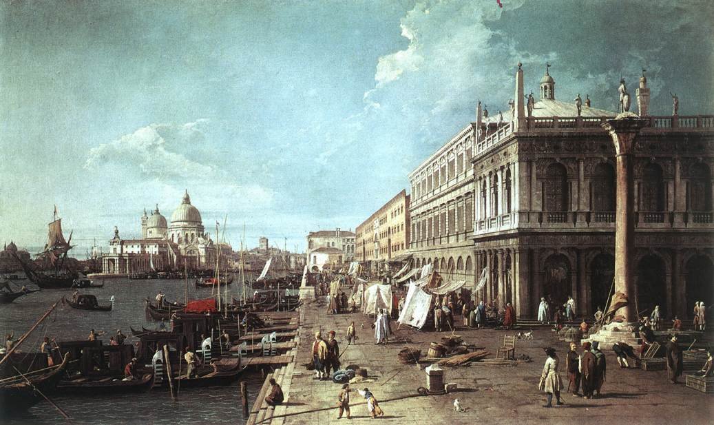 Molo kirjastoineen ja Canal Granden sisäänkäynnin kanssa tekijältä Giovanni Antonio Canal
